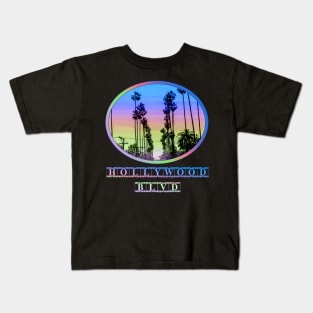 Hollywood Blvd, Southern California, Film Capitol of the world, Sunset Palm Trees retro design Kids T-Shirt